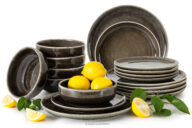 Zestaw obiadowy 6 os. (18 el.) z ceramiki w stylu rustykalnym brązowy/szary/beżowy