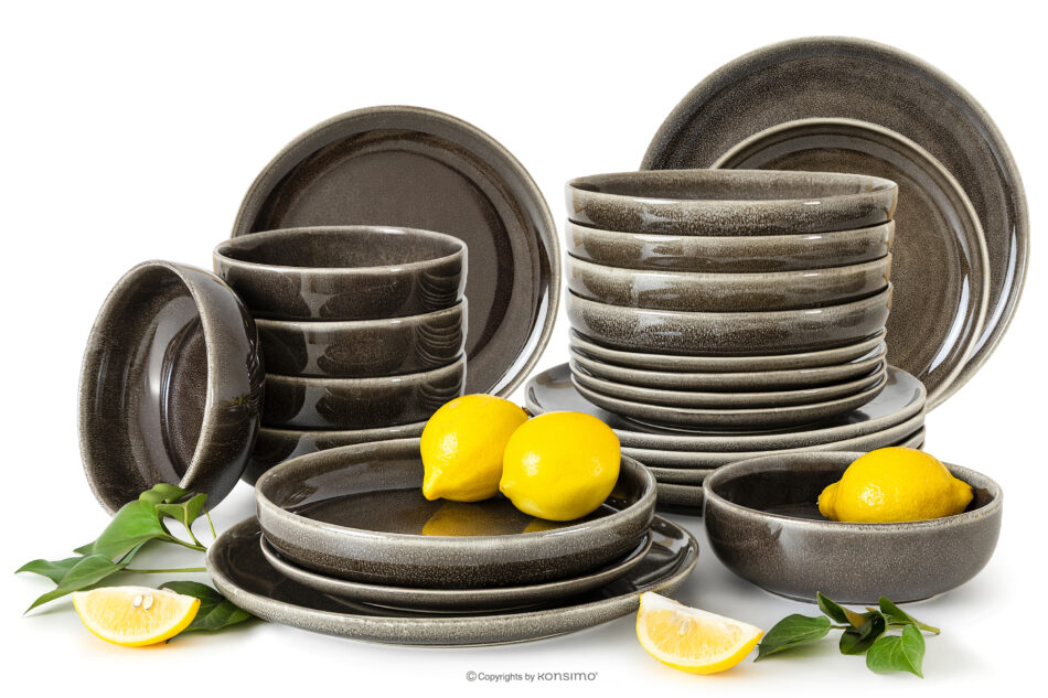 EDA Zestaw obiadowy 6 os. (24 el.) z ceramiki w stylu rustykalnym brązowy/szary/beżowy brązowy/szary/beżowy - zdjęcie 0