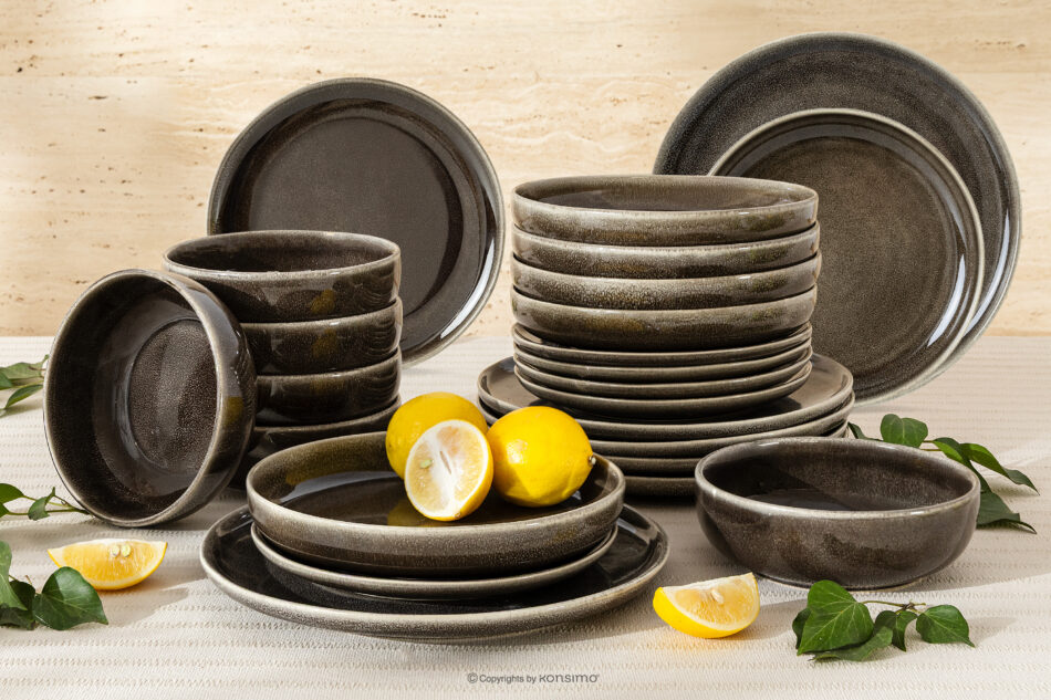 EDA Zestaw obiadowy 6 os. (24 el.) z ceramiki w stylu rustykalnym brązowy/szary/beżowy brązowy/szary/beżowy - zdjęcie 1