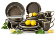 Zestaw obiadowy 6 os. (24 el.) z ceramiki w stylu rustykalnym brązowy/szary/beżowy