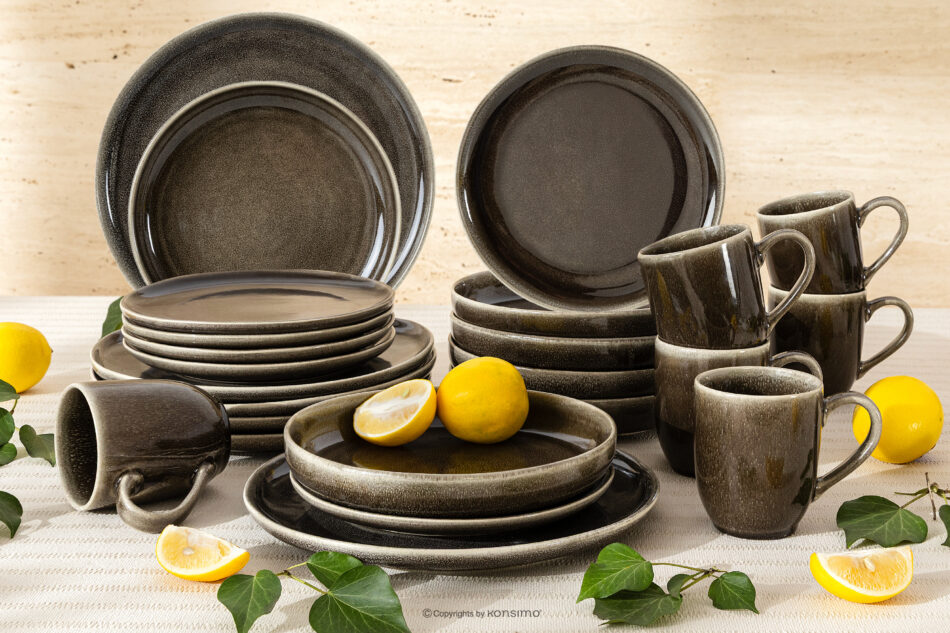 EDA Zestaw obiadowy 6 os. (24 el.) z ceramiki w stylu rustykalnym brązowy/szary/beżowy brązowy/szary/beżowy - zdjęcie 1