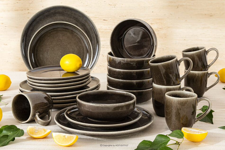 EDA Zestaw obiadowy 6 os. (24 el.) z ceramiki w stylu rustykalnym brązowy/szary/beżowy brązowy/szary/beżowy - zdjęcie 1