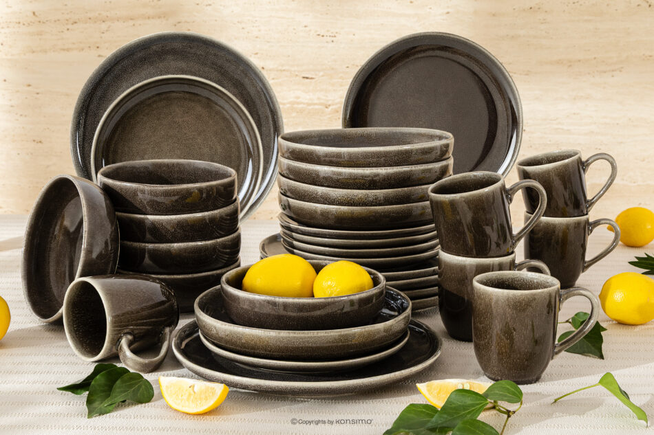 EDA Zestaw obiadowy 6 os. (30 el.) z ceramiki w stylu rustykalnym brązowy/szary/beżowy brązowy/szary/beżowy - zdjęcie 1