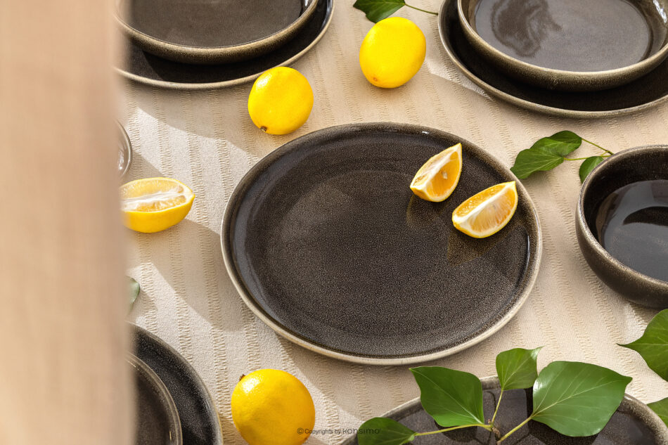 EDA Zestaw obiadowy 6 os. (30 el.) z ceramiki w stylu rustykalnym brązowy/szary/beżowy brązowy/szary/beżowy - zdjęcie 12