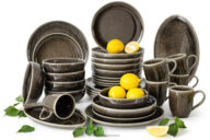 Zestaw obiadowy 6 os. (32 el.) z ceramiki w stylu rustykalnym brązowy/szary/beżowy