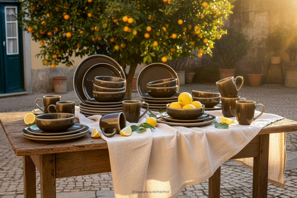 EDA Talerz deserowy z ceramiki w stylu rustykalnym brązowy/szary/beżowy brązowy/szary/beżowy - zdjęcie 6