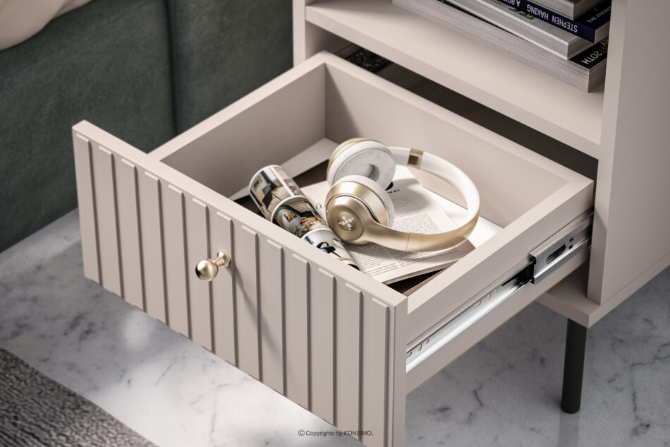 DROMA Wąski elegancki stolik nocny w kolorze kremowym kremowy - zdjęcie 4