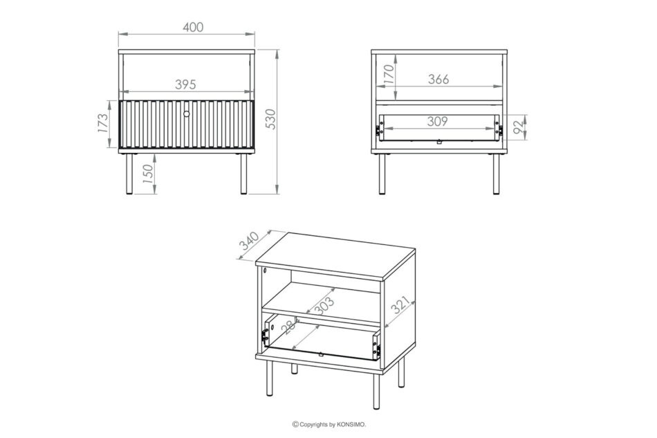 DROMA Wąski elegancki stolik nocny w kolorze kremowym kremowy - zdjęcie 7