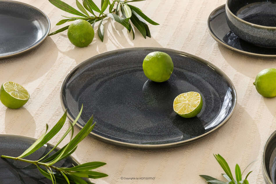 EDA Talerz obiadowy z ceramiki w stylu rustykalnym niebieski/szary/beżowy niebieski/szary/beżowy - zdjęcie 1