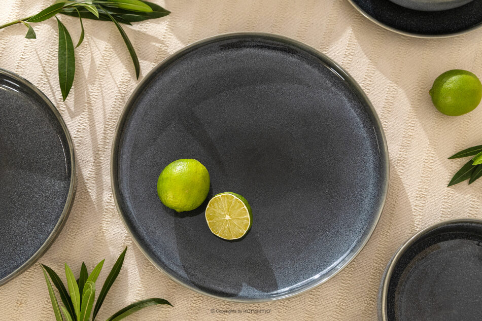 EDA Talerz obiadowy z ceramiki w stylu rustykalnym niebieski/szary/beżowy niebieski/szary/beżowy - zdjęcie 5