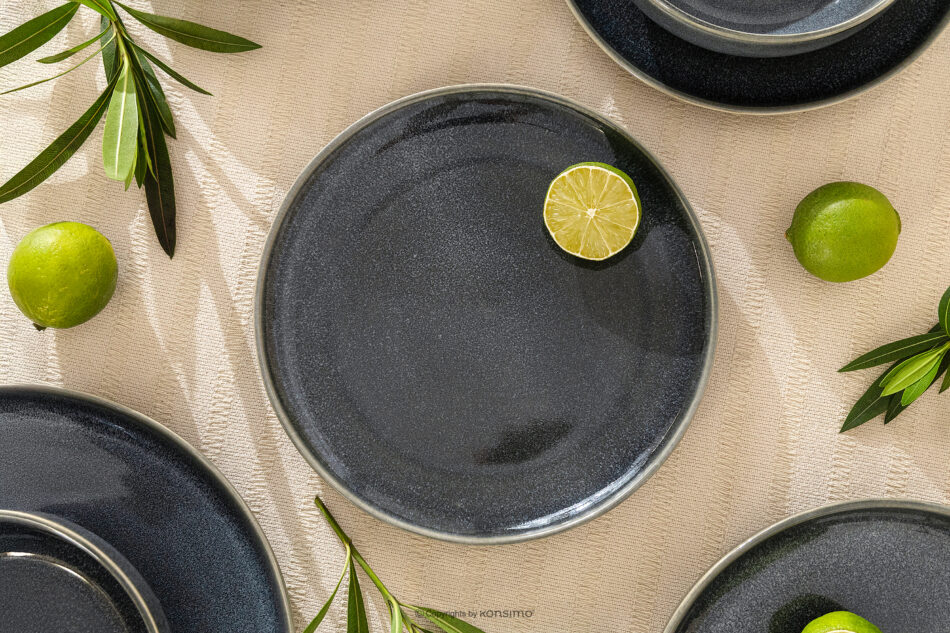 EDA Talerz deserowy z ceramiki w stylu rustykalnym niebieski/szary/beżowy niebieski/szary/beżowy - zdjęcie 5