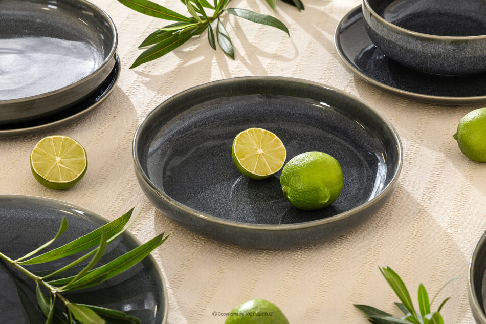 EDA Talerz głęboki z ceramiki w stylu rustykalnym niebieski/szary/beżowy niebieski/szary/beżowy - zdjęcie 1