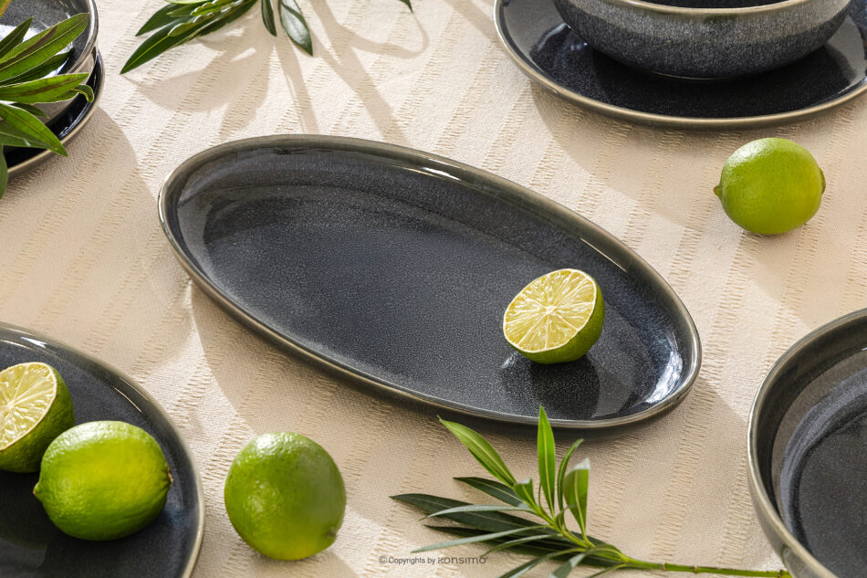 EDA Półmisek z ceramiki w stylu rustykalnym niebieski/szary/beżowy niebieski/szary/beżowy - zdjęcie 1