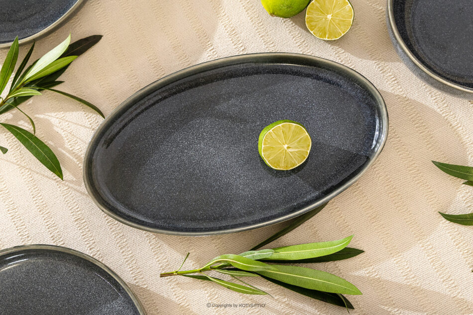 EDA Półmisek z ceramiki w stylu rustykalnym niebieski/szary/beżowy niebieski/szary/beżowy - zdjęcie 5