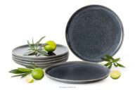 Talerz obiadowy 6 szt. z ceramiki w stylu rustykalnym niebieski/szary/beżowy