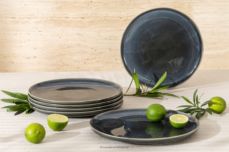 EDA Talerz obiadowy 6 szt. z ceramiki w stylu rustykalnym niebieski/szary/beżowy niebieski/szary/beżowy - zdjęcie 1