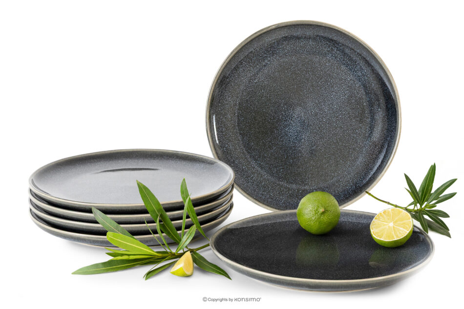 EDA Talerz deserowy 6 szt. z ceramiki w stylu rustykalnym niebieski/szary/beżowy niebieski/szary/beżowy - zdjęcie 0