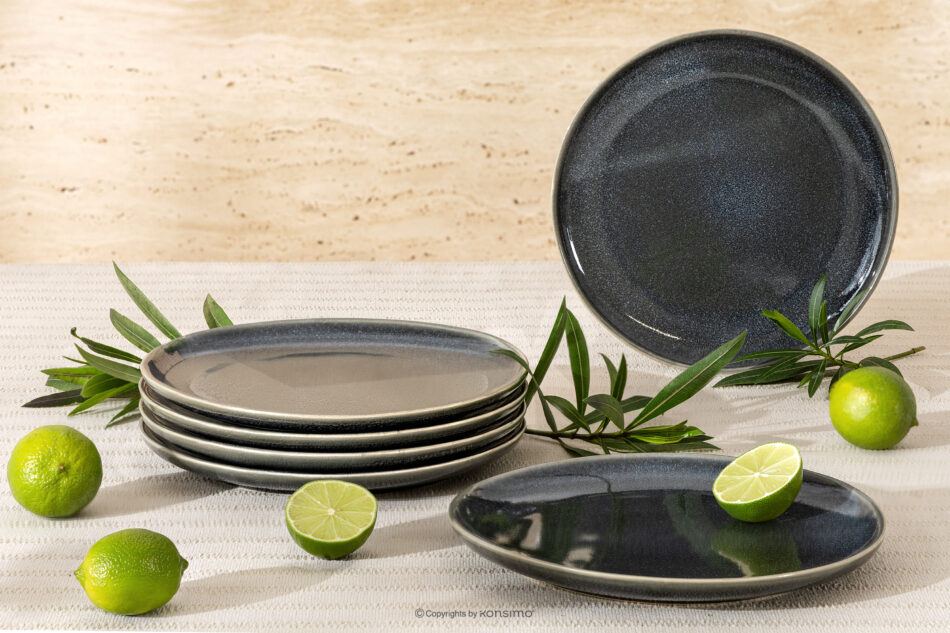 EDA Talerz deserowy 6 szt. z ceramiki w stylu rustykalnym niebieski/szary/beżowy niebieski/szary/beżowy - zdjęcie 1