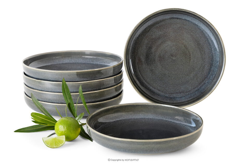 EDA Talerz głęboki 6 szt. z ceramiki w stylu rustykalnym niebieski/szary/beżowy niebieski/szary/beżowy - zdjęcie 0