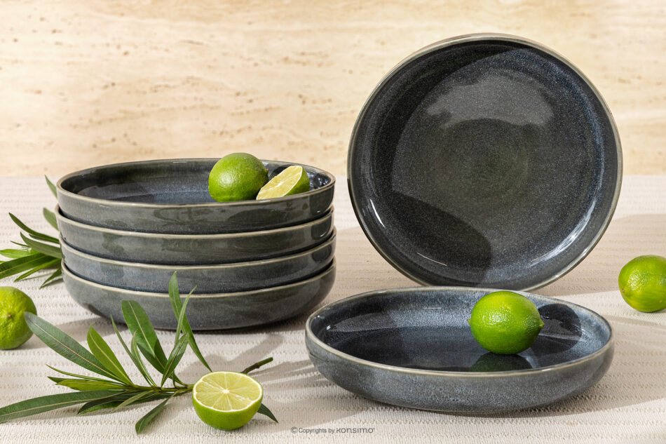 EDA Talerz głęboki 6 szt. z ceramiki w stylu rustykalnym niebieski/szary/beżowy niebieski/szary/beżowy - zdjęcie 1