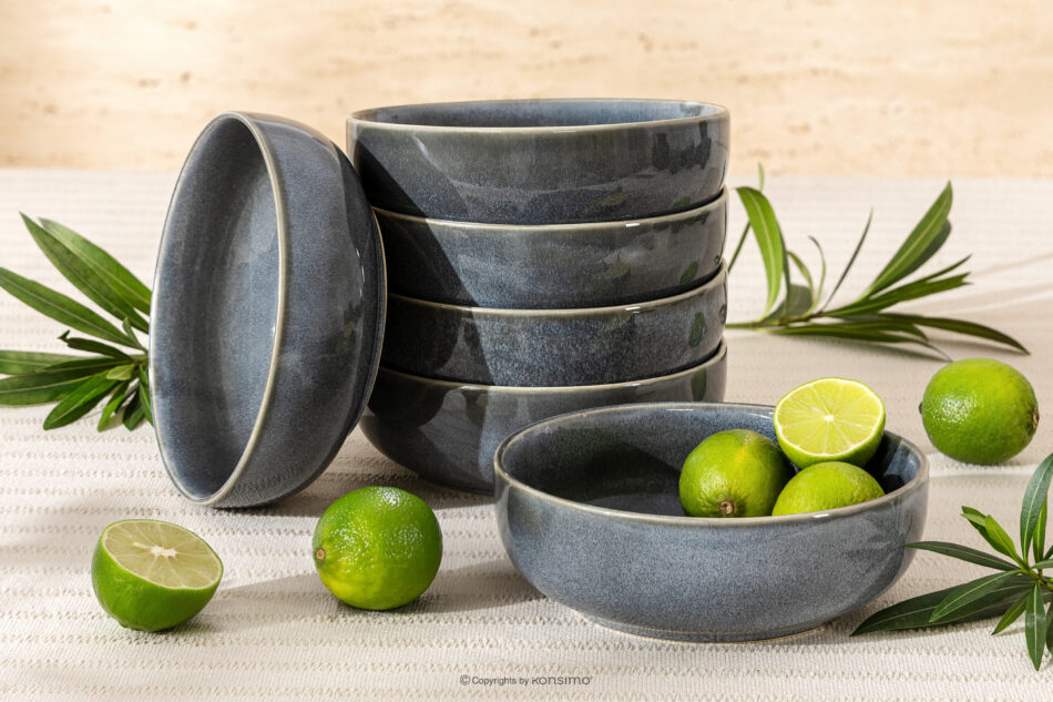 EDA Miska 6 szt. z ceramiki w stylu rustykalnym niebieski/szary/beżowy niebieski/szary/beżowy - zdjęcie 1