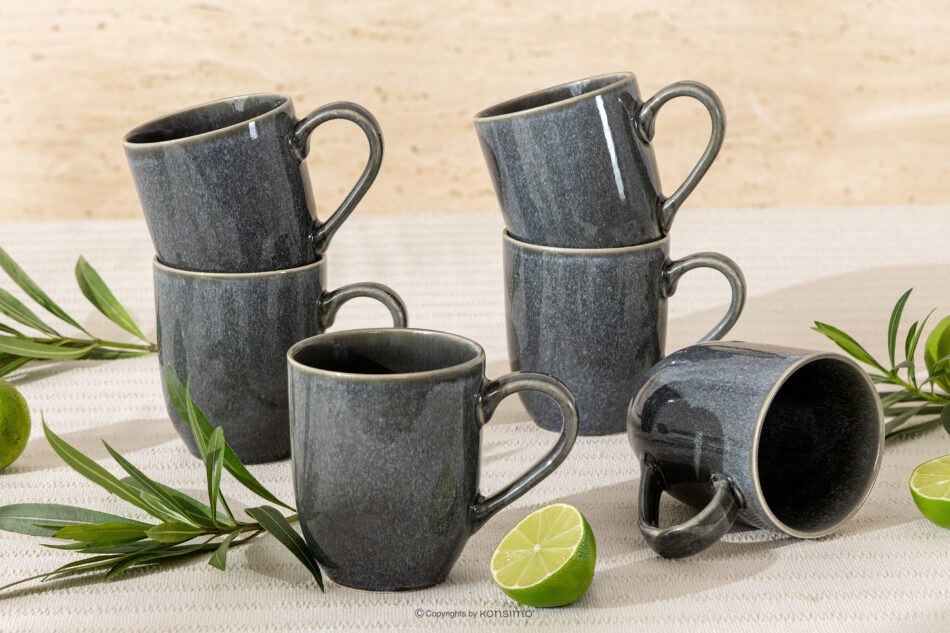 EDA Kubek 6 szt. z ceramiki w stylu rustykalnym niebieski/szary/beżowy niebieski/szary/beżowy - zdjęcie 1