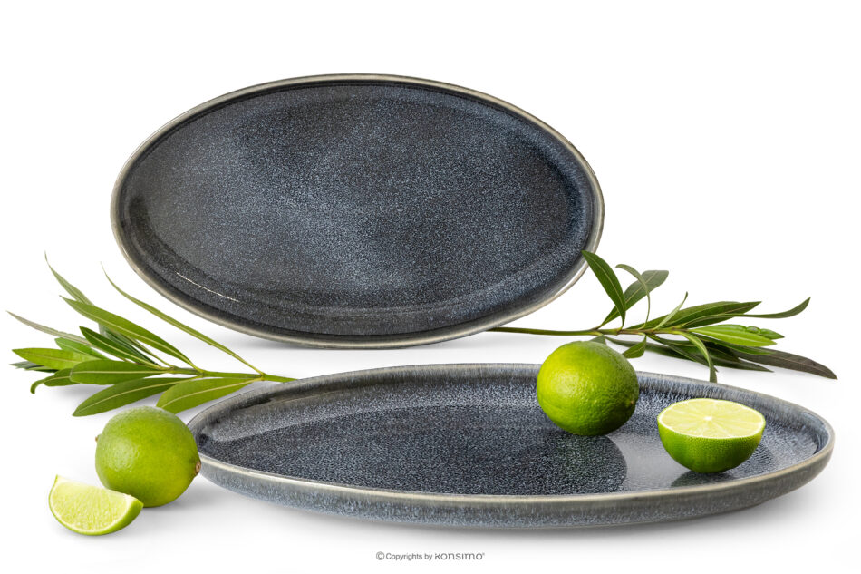 EDA Zestaw półmisków (2 szt.) z ceramiki w stylu rustykalnym niebieski/szary/beżowy niebieski/szary/beżowy - zdjęcie 0