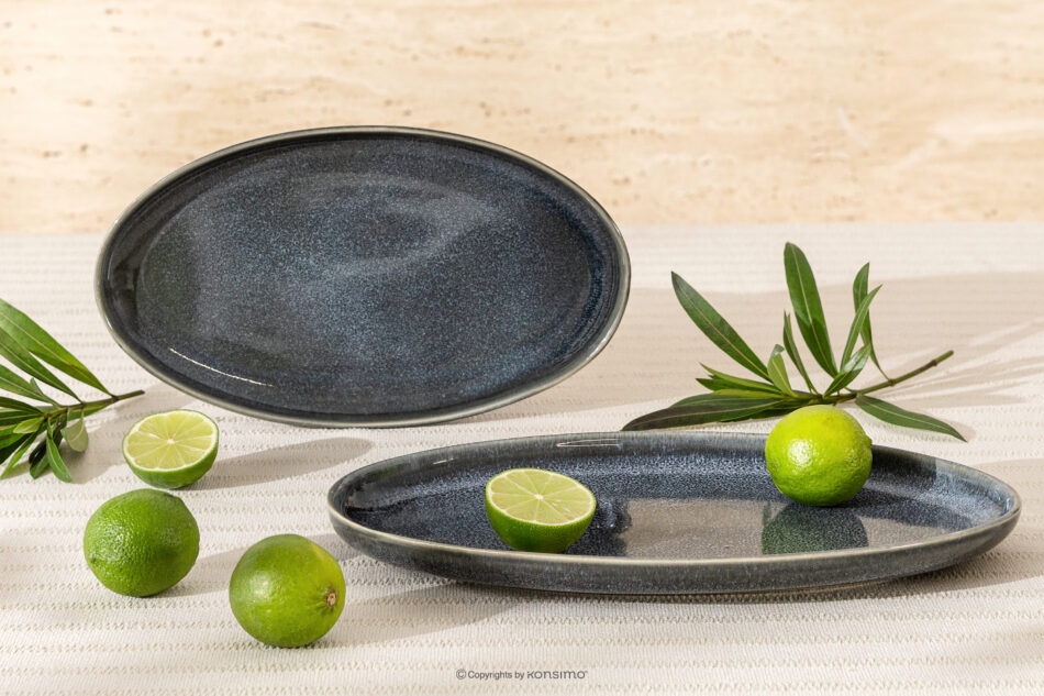 EDA Zestaw półmisków (2 szt.) z ceramiki w stylu rustykalnym niebieski/szary/beżowy niebieski/szary/beżowy - zdjęcie 1