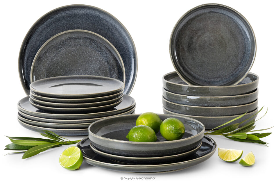 EDA Zestaw obiadowy 6 os. (18 el.) z ceramiki w stylu rustykalnym niebieski/szary/beżowy niebieski/szary/beżowy - zdjęcie 0