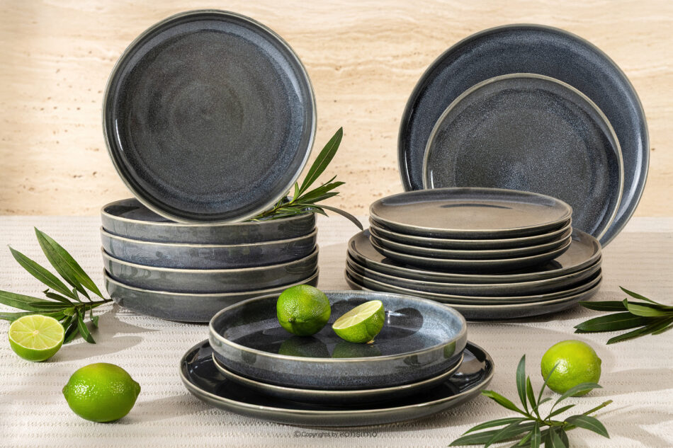 EDA Zestaw obiadowy 6 os. (18 el.) z ceramiki w stylu rustykalnym niebieski/szary/beżowy niebieski/szary/beżowy - zdjęcie 1