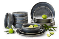 Zestaw obiadowy 6 os. (18 el.) z ceramiki w stylu rustykalnym niebieski/szary/beżowy