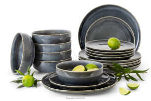 EDA, https://konsimo.pl/kolekcja/eda/ Zestaw obiadowy 6 os. (18 el.) z ceramiki w stylu rustykalnym niebieski/szary/beżowy niebieski/szary/beżowy - zdjęcie