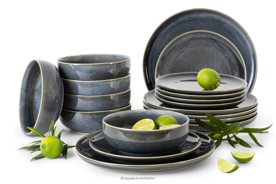 EDA Zestaw obiadowy 6 os. (18 el.) z ceramiki w stylu rustykalnym niebieski/szary/beżowy niebieski/szary/beżowy - zdjęcie 0