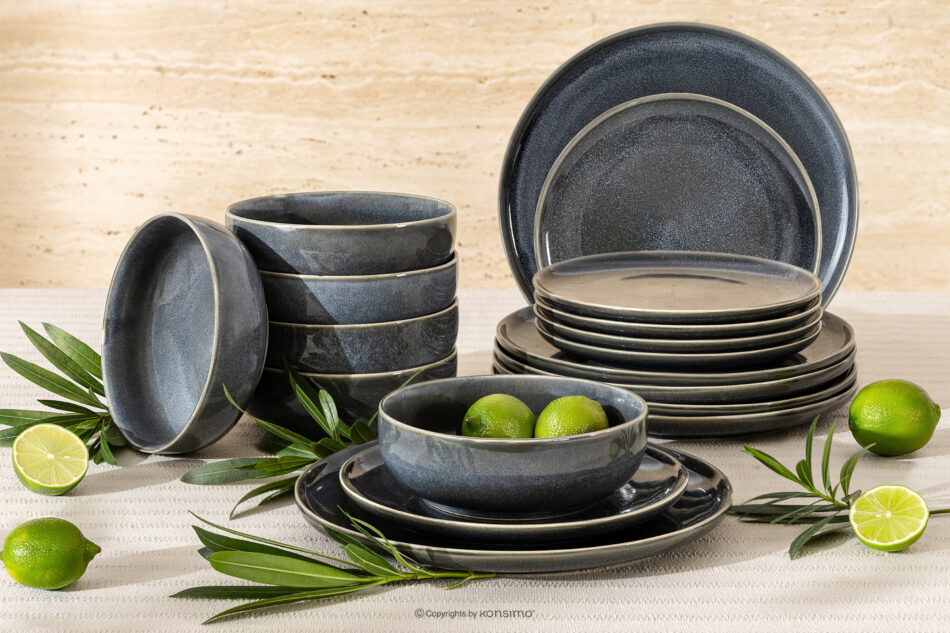 EDA Zestaw obiadowy 6 os. (18 el.) z ceramiki w stylu rustykalnym niebieski/szary/beżowy niebieski/szary/beżowy - zdjęcie 1