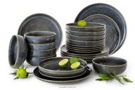 Zestaw obiadowy 6 os. (24 el.) z ceramiki w stylu rustykalnym niebieski/szary/beżowy