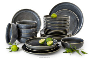 EDA, https://konsimo.pl/kolekcja/eda/ Zestaw obiadowy 6 os. (24 el.) z ceramiki w stylu rustykalnym niebieski/szary/beżowy niebieski/szary/beżowy - zdjęcie