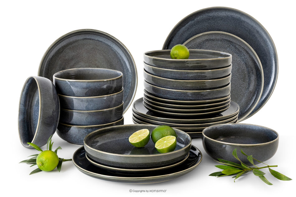 EDA Zestaw obiadowy 6 os. (24 el.) z ceramiki w stylu rustykalnym niebieski/szary/beżowy niebieski/szary/beżowy - zdjęcie 0