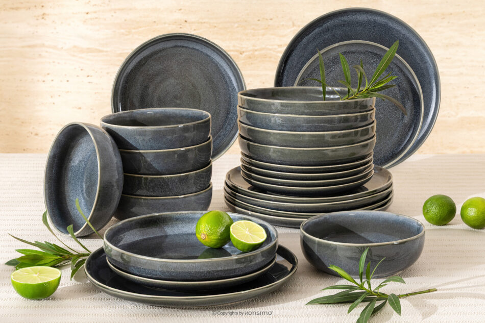 EDA Zestaw obiadowy 6 os. (24 el.) z ceramiki w stylu rustykalnym niebieski/szary/beżowy niebieski/szary/beżowy - zdjęcie 1