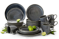 Zestaw obiadowy 6 os. (24 el.) z ceramiki w stylu rustykalnym niebieski/szary/beżowy