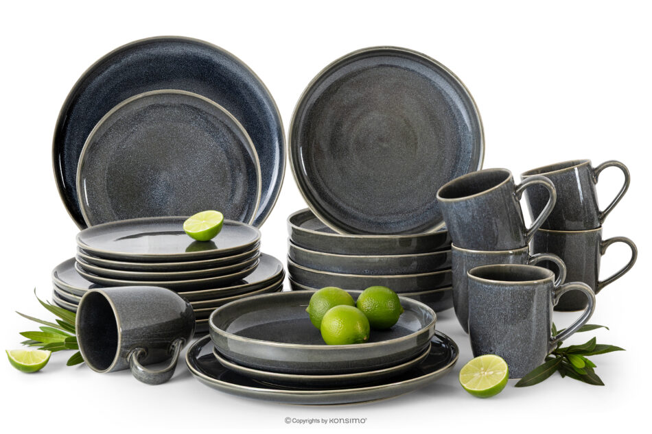 EDA Zestaw obiadowy 6 os. (24 el.) z ceramiki w stylu rustykalnym niebieski/szary/beżowy niebieski/szary/beżowy - zdjęcie 0