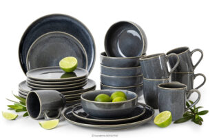 EDA, https://konsimo.pl/kolekcja/eda/ Zestaw obiadowy 6 os. (24 el.) z ceramiki w stylu rustykalnym niebieski/szary/beżowy niebieski/szary/beżowy - zdjęcie