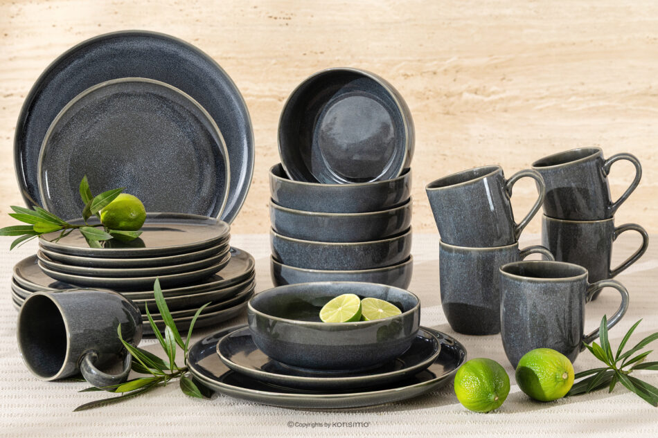 EDA Zestaw obiadowy 6 os. (24 el.) z ceramiki w stylu rustykalnym niebieski/szary/beżowy niebieski/szary/beżowy - zdjęcie 1