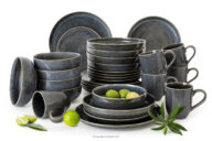 Zestaw obiadowy 6 os. (30 el.) z ceramiki w stylu rustykalnym niebieski/szary/beżowy