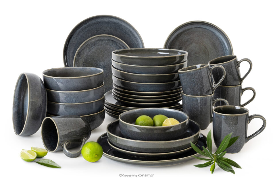 EDA Zestaw obiadowy 6 os. (30 el.) z ceramiki w stylu rustykalnym niebieski/szary/beżowy niebieski/szary/beżowy - zdjęcie 0