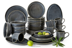 EDA, https://konsimo.pl/kolekcja/eda/ Zestaw obiadowy 6 os. (32 el.) z ceramiki w stylu rustykalnym niebieski/szary/beżowy niebieski/szary/beżowy - zdjęcie