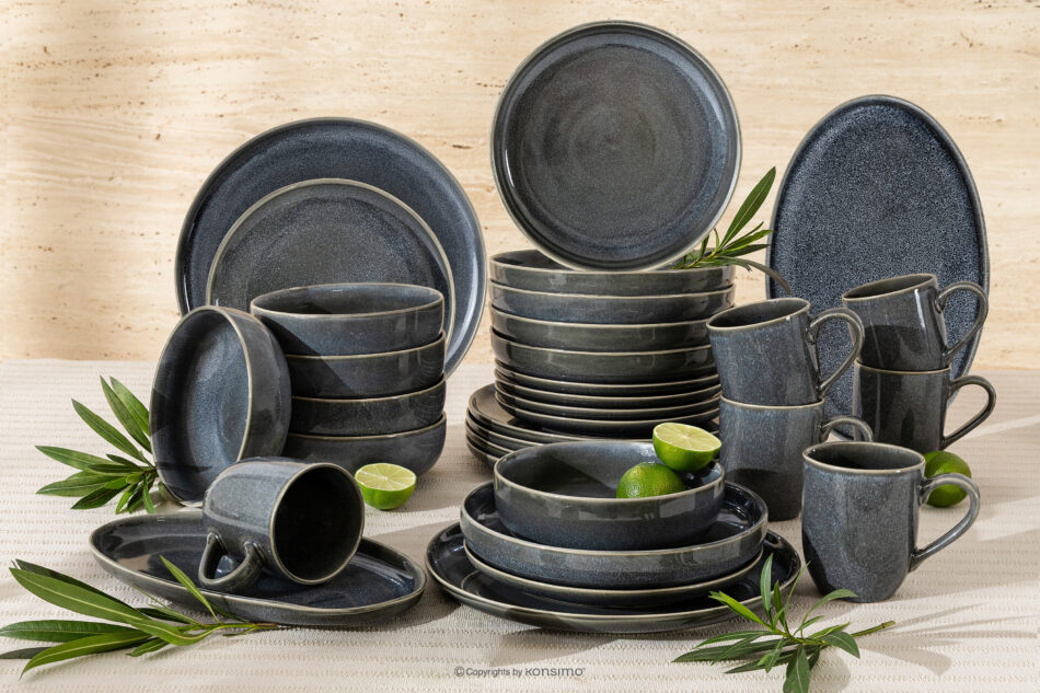 EDA Zestaw obiadowy 6 os. (32 el.) z ceramiki w stylu rustykalnym niebieski/szary/beżowy niebieski/szary/beżowy - zdjęcie 1