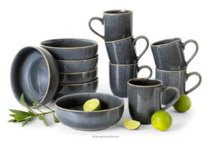 EDA, https://konsimo.pl/kolekcja/eda/ Zestaw śniadaniowy 6 os. (12 el.) z ceramiki w stylu rustykalnym niebieski/szary/beżowy niebieski/szary/beżowy - zdjęcie