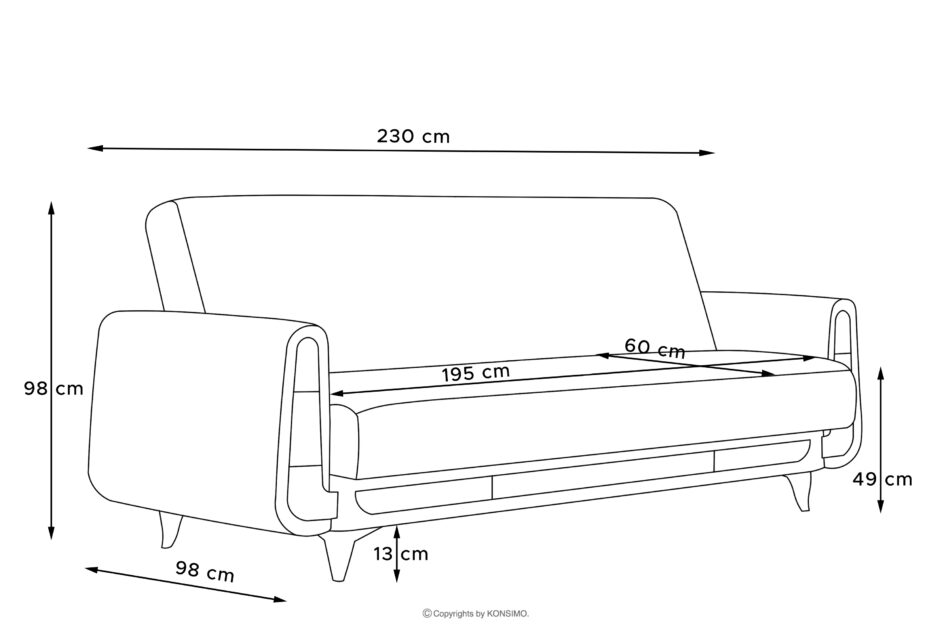 GUSTAVO II Sofa trzyosobowa rozkładana w tkaninie sztruks kremowy kremowy - zdjęcie 10