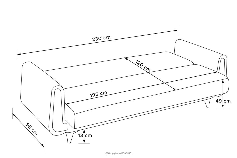 GUSTAVO II Sofa trzyosobowa rozkładana w tkaninie sztruks kremowy kremowy - zdjęcie 11