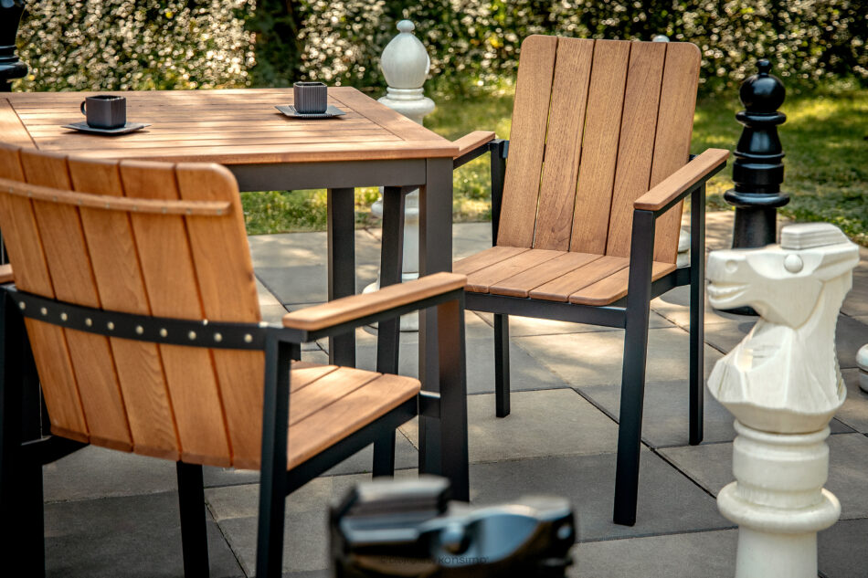 LENTI Drewniany mały stół ogrodowy z krzesłami 2szt brązowy/antracytowy - zdjęcie 18